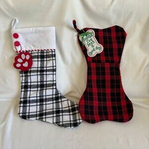 Set Of 2 Dog Christmas Stockings With Plaid Designs & Decorative Tags